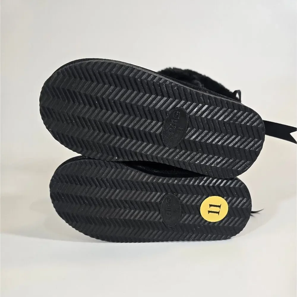 AS Lamo Audrey Short Boots NWT Size 11 Toddler Girl Black Snow Winter Ribbon Bow - Picture 5 of 7